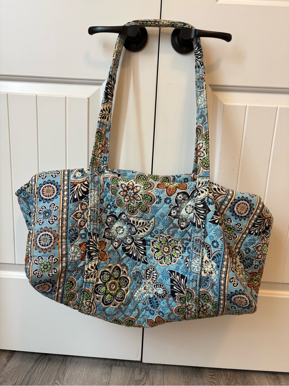 Vera Bradley Quilted Floral Tote in Light Blue, Brown & Green